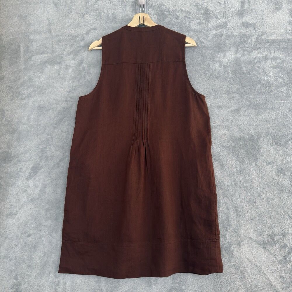 Quince European Linen Swing Dress Womens L Brown Sleeveless Pintuck - Picture 4 of 10